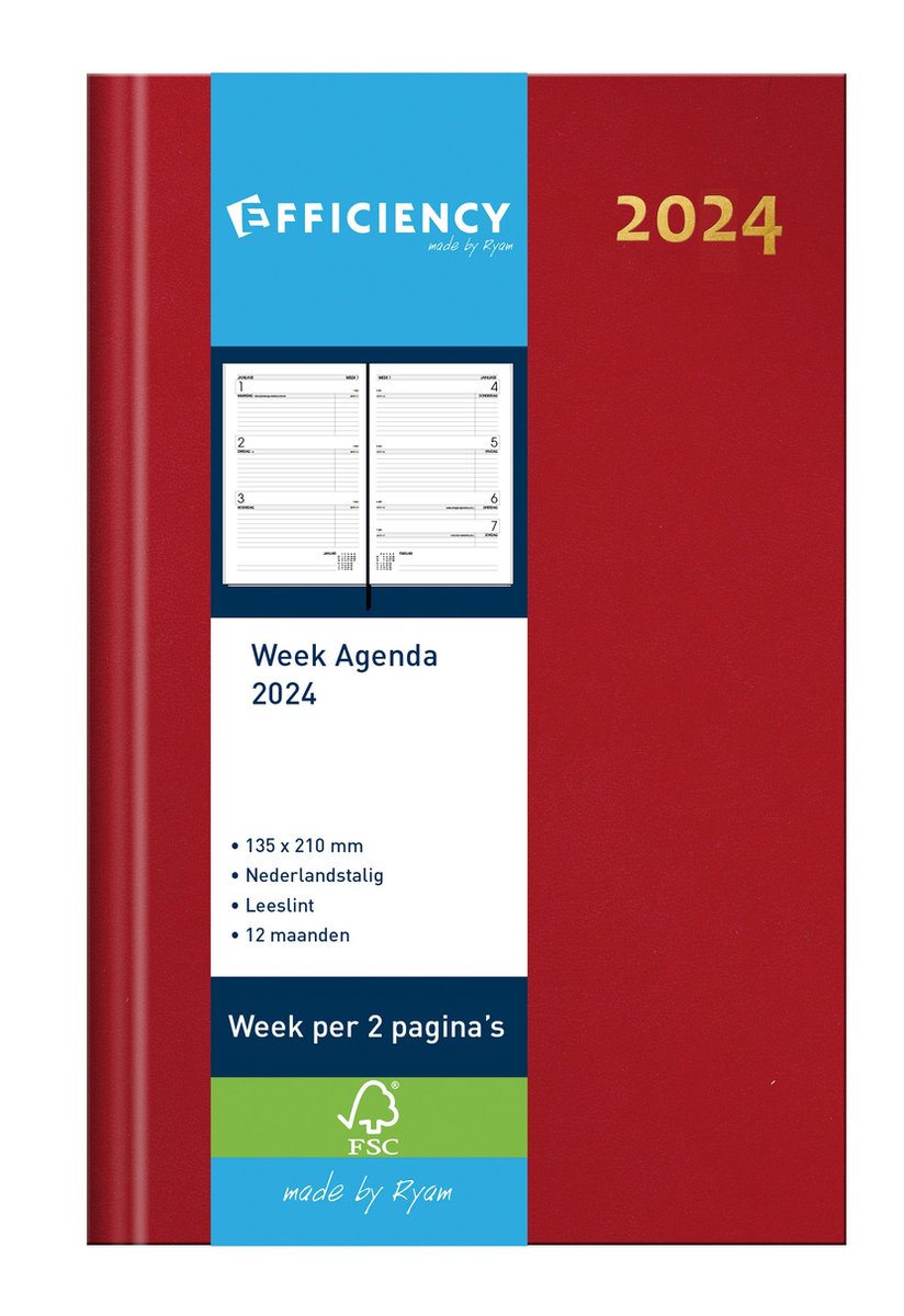 Bureau Agenda 2024 - ROOD 1 Week op 2 Pagina's (13.5cm x 21cm)