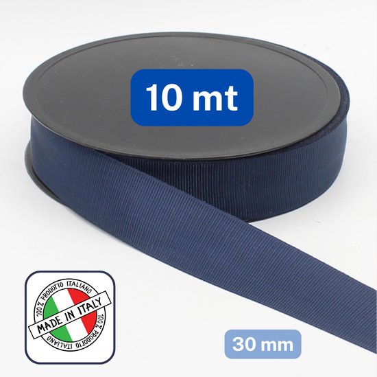 10 Meter POLYESTER RIBSBAND/KOORDBAND, Breedte 30MM, Italiaanse Kwaliteit, Kleur NAVY