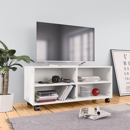 The Living Store TV-meubel - Trendy en praktisch - TV-meubels - 90 x 35 x 35 cm - Ken- Stevig en duurzaam - Kleur- Wit - Materiaal- Bewerkt hout