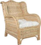 The Living Store Rattan Stoel - 82 x 66 x 92 cm - Crèmewit Kussen