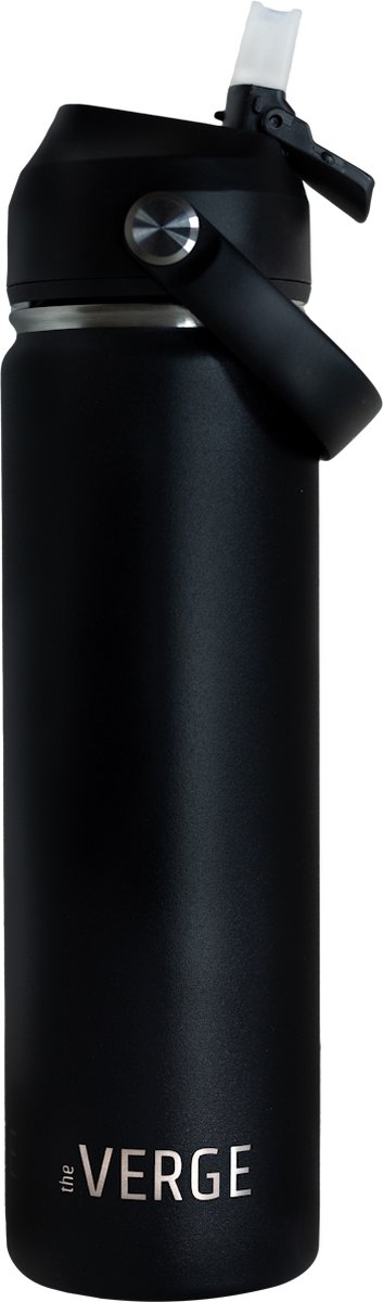 The Verge - Luxe RVS Thermosfles / Drinkfles – BPA en Lekvrij – 650 ML - Waterfles met Rietje – Dubbelwandige isolatie - Thermosbeker - Volwassenen en Kinderen - Zwart - Valentijn Cadeautje
