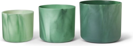 Elho The Ocean Collection Cadeaupakket – Bloempotten Gemaakt van Maritiem Afval - Set van 3 - Ø 14, 16 en 18 cm - Pacifisch groen