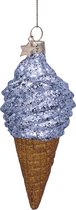 Ornament glass silver ice cream w/glitters allover H15cm
