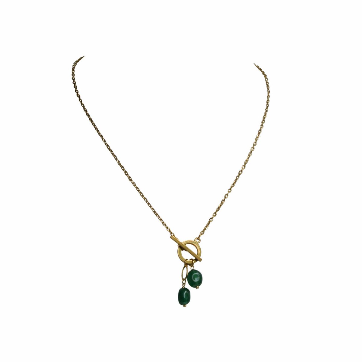 FlowJewels - ketting - stainless steel - natuursteen - goud - groen
