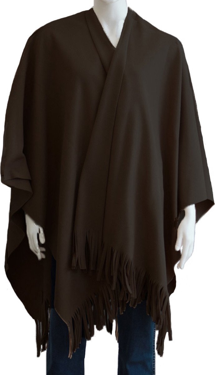 Boris Luxe omslagdoek/poncho - donker bruin - 180 x 140 cm - fleece - Dameskleding accessoires
