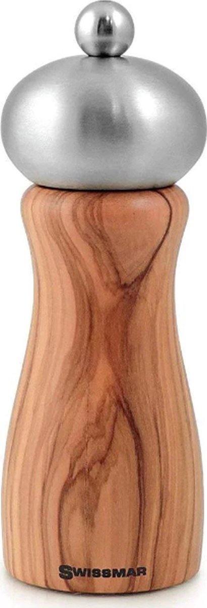 SWISSMAR - KLASSIEKE BELLE 15 CM OLIJFHOUTEN ZOUTMOLEN MET ROESTVRIJSTALEN BOVENBLAD - SMS1506ST