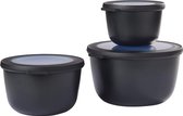 Multi Bowl Cirqula Multischalenset 3-delig plat en rond – inhoud: 350, 750 1250 ml – onbreekbaar materiaal lekvrij – geschikt voor Diepvriesbestendig, Vaatwasserbestendig, en voor magnetron - Nordic Black