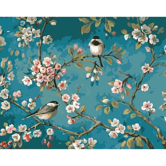 Happy Painter Diamond Painting Volwassenen & Kinderen - Vrolijke Vogels en Bloemen - 40x30 cm - Diamond Painting Volledig Pakket