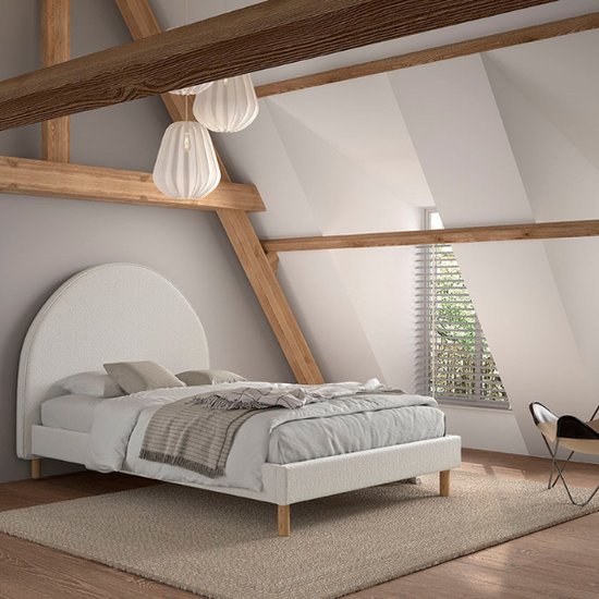 Lit rembourré Maeva 140x200cm - tissu bouclé blanc - Vipack - Lits doubles rembourrés - Blanc - Textile - Lits doubles rembourrés