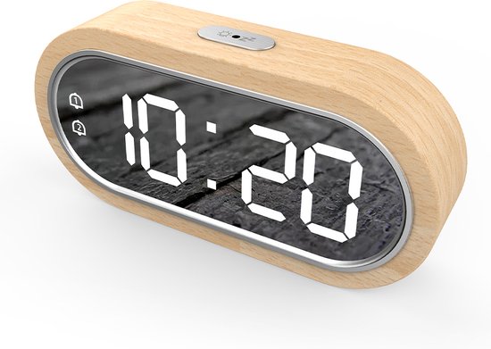 Wekker numérique Attalos - Deux alarmes - Bois - Intensité variable - Pile USB et AAA - Pour adultes et enfants - horloge de table - réveil de voyage et réveil pour enfants - réveil