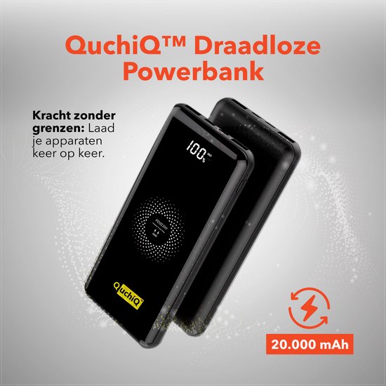QuchiQ™ Draadloze Powerbank 20000mAh Quick Charge - Mobiele oplader - Draadloos Opladen - Externe oplaadbare batterij - Micro usb & C input - LED lampjes - Powerbank Geschikt voor iPhone 12/13/14/15 & Samsung S20, S21, S22, S23, S24 - QuchiQ