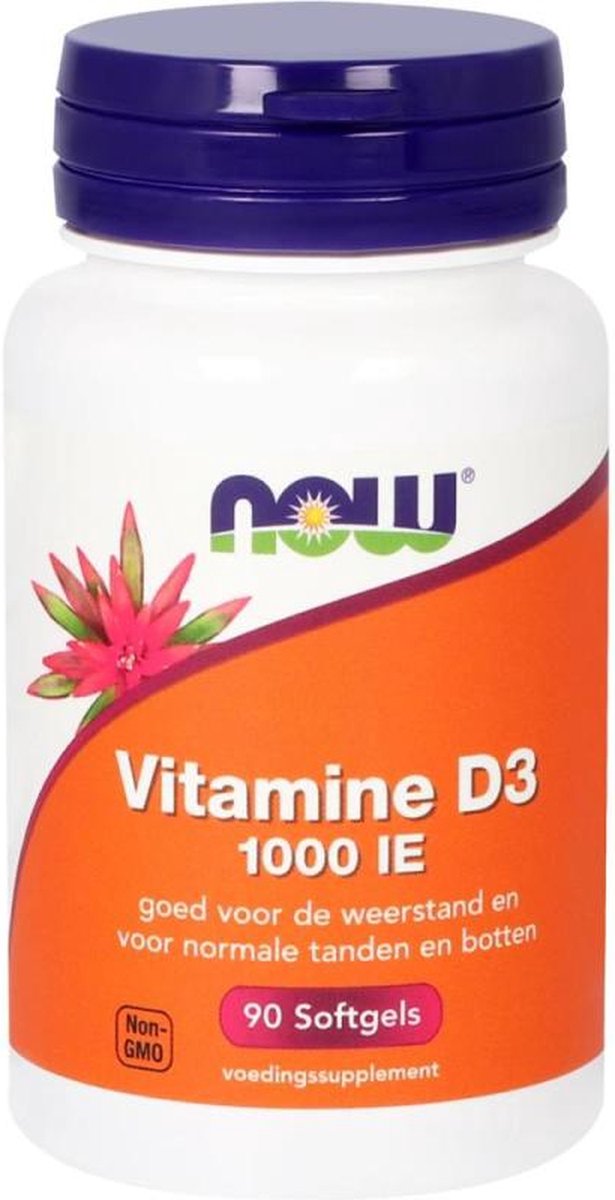 Now Foods - Vitamine D3 1000 IE - Belangrijk voor Immuunsysteem en Spierwerking - 90 Softgels