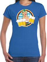 Bellatio Decorations Oktoberfest verkleed t-shirt voor dames - Duits bierfeest kleding - blauw XXL