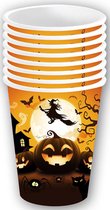 Fiestas Guirca Halloween/horror pompoen feest bekers - 12x - zwart - papier - 240 ml