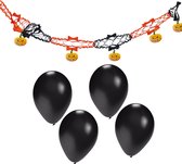 Halloween/horror thema feestslinger - boze pompoen - papier - 200 cm - incl. 10x ballonnen zwart