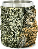 Mug hibou avec intérieur en acier inoxydable - Mug thermo hibou - peint à la main - (hxlxp) environ 12cm x 16cm x 11cm