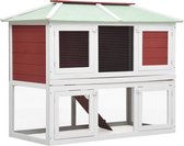 The Living Store Dierenhok wit/rood 130x68x105 cm - geschikt voor konijnen - draadgaas - vurenhout - met groen waterdicht dak