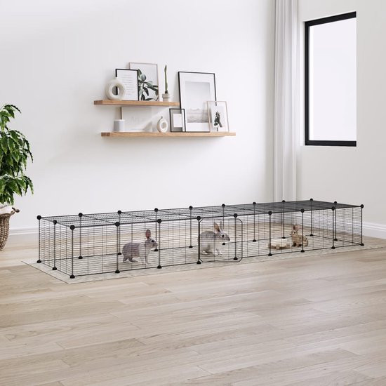 vidaXL - Huisdierenkooi - met - deur - 8 - panelen - 35x35 - cm - staal - zwart