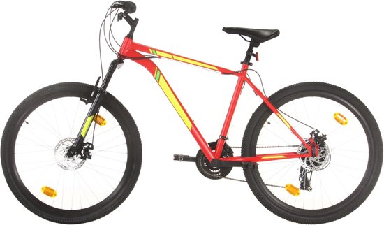 Foto: The living store mountainbike mtb 27 5 inch rood stalen frame aluminium velgen 21 versnellingen shimano derailleur