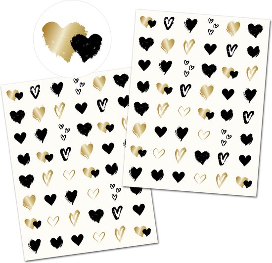 Stickervellen Harten Goud en Zwart – Hartjes Stickers – Gouden Hartjes Stickers – Zwarte Hartjes Stickers – Stickers Liefde – Knutsel Stickers – Liefde Stickers – Kaarten Maken – Knutselen Meisjes – Stickers Meisjes – Stickers Volwassenen