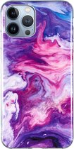 iPhone 13 Hoesje - Siliconen Back Cover - Marble Print - Paars Marmer - Provium