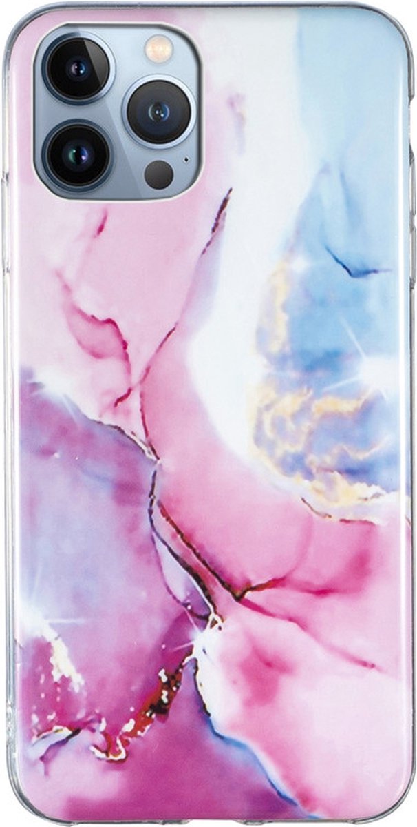 iPhone 14 PLUS Hoesje - Siliconen Back Cover - Marble Print - Roze Marmer - Provium