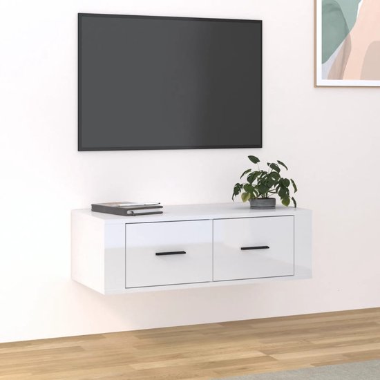 The Living Store Hangend TV-meubel - Klassiek - TV-kast - 80x36x25cm - Ken- Hoogglans wit