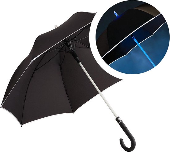 Fare LED-schacht paraplu - Ø 112 cm - Automatisch openend - Windscherm - Oplaadbaar - Micro USB - Polyester/Kunststof/Acryl/Glasvezel - Zwart