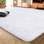 Vloerkleden voor de slaapkamer, wollig, zacht, hoogpolig, antislip, tapijt, woonkamer, moderne tapijten, wasbaar (80 x 120 cm, wit)