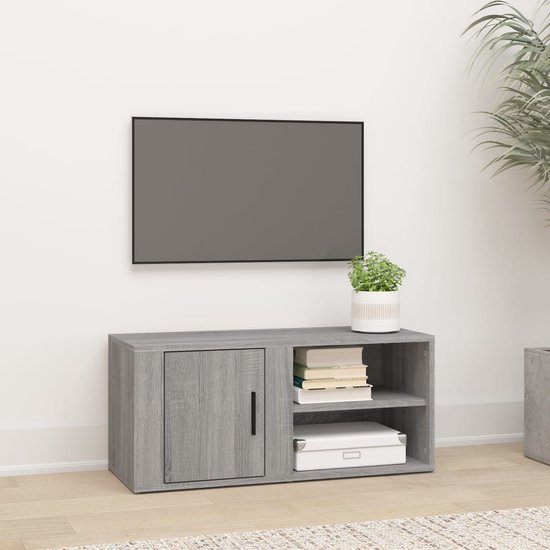 The Living Store TV-meubel Mediakast - grijs sonoma eiken - 80x31.5x36 cm - opbergruimte - deurmontage