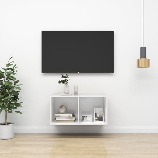 The Living Store TV wandmeubel - - - 37x37x72 cm - kleur- hoogglans wit