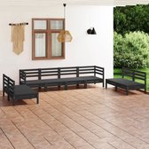 The Living Store Loungeset - tuinset - zwart - massief grenenhout - 6x middenbank - 2x hoekbank - 63.5x63.5x62.5cm - montag