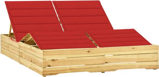 The Living Store Loungebed Grenenhout - 2-persoons - Verstelbare rugleuning - Inclusief kussen - Rood