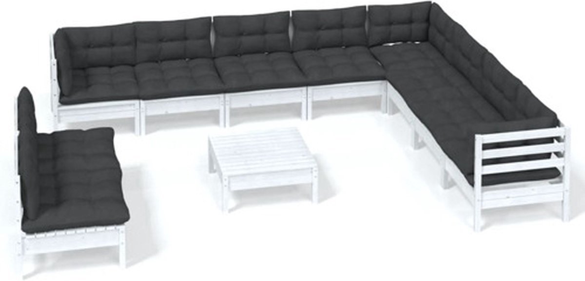 The Living Store 11-delige Loungeset met kussens massief grenenhout wit - Loungeset - Tuinset - Lounge Set - Houten Loungestoel - Terrasstoel