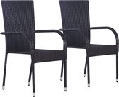 The Living Store Chaises de salle à manger empilables en Poly rotin - 55,5 x 53,5 x 95 cm - noir
