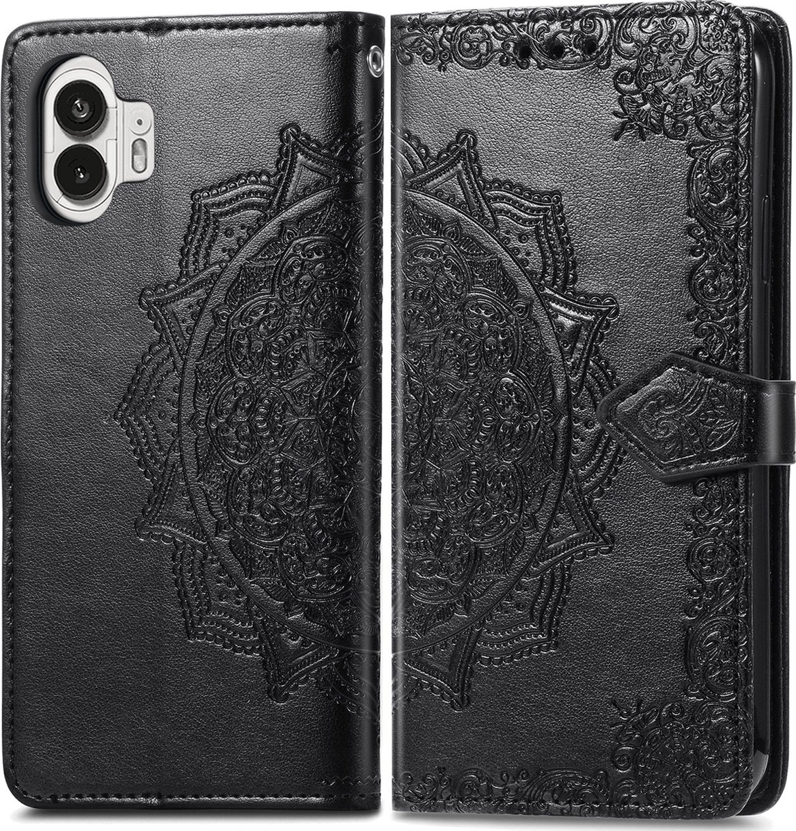 Mobigear Telefoonhoesje geschikt voor Nothing Phone (2) Hoesje | Mobigear Mandala Bookcase Portemonnee | Pasjeshouder voor 3 Pasjes | Telefoonhoesje voor Pinpas / OV Kaart / Rijbewijs - Zwart