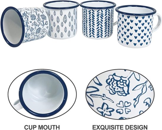 Big Forturn Emaille Koffiemok Koffiemok Set 12 oz Set van 4 Emaille Servies Camping Mok Emaille Cup Gepersonaliseerd van BIG — afbeelding 3