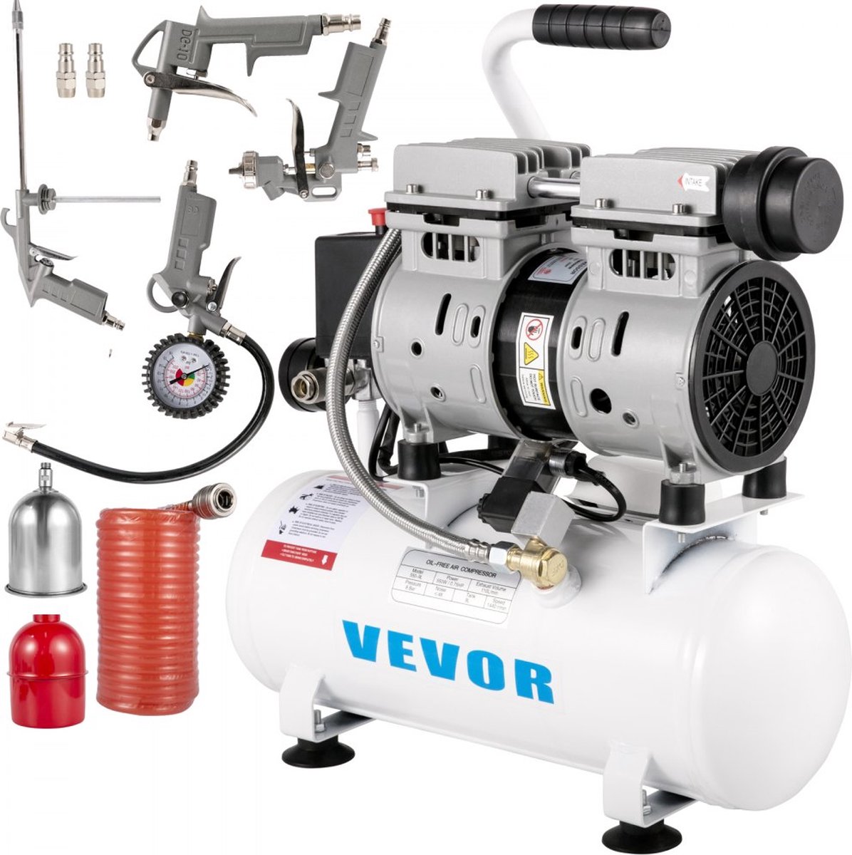 VEVOR Compresseur d'Air Sans Huile 25 L, Compresseur d'Air Horizontal à  Faible Bruit, Moteur