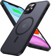 Hoesje Geschikt voor Apple iPhone 11 - Compatibel met MagSafe - Matte Beschermhoes - Back Cover met Magneet - Geschikt voor Draadloos Opladen met Magnetische Ring - Zwart