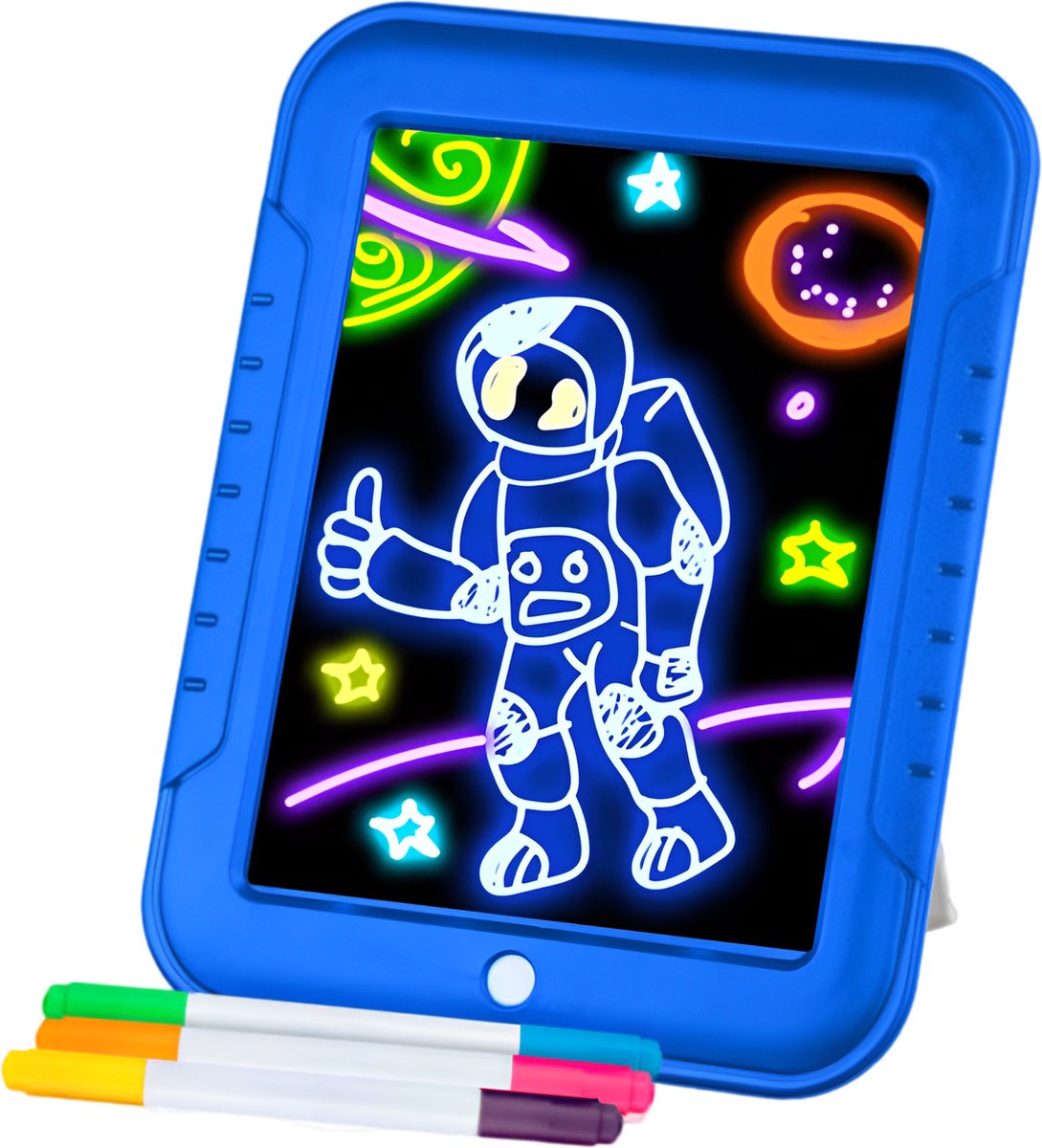 Luxevo Tekenbord voor Kinderen - LCD Tekentablet - Kleurrijk - Met Voorbeeldtekeningen - Blauw