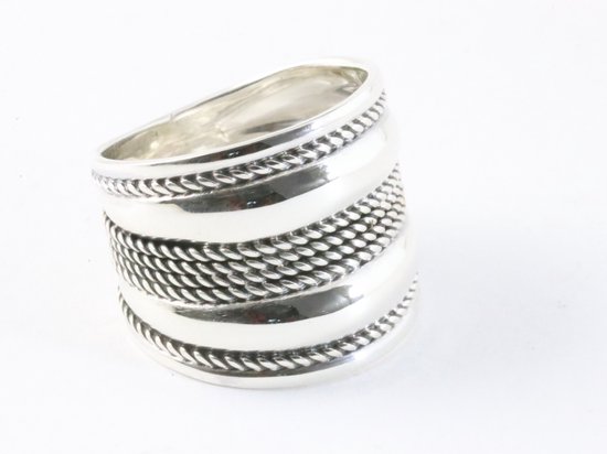 Brede hoogglans zilveren ring met kabelpatronen - maat 20.5