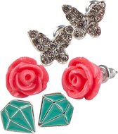 Great Pretenders Boutique Rose Studded Earrings, 3 Sets