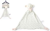 Tikiri Lila & Lucas: Lamb LILA - CUDDLE CLOTH avec tête en caoutchouc naturel 28cm, rose, sur carton, 0+