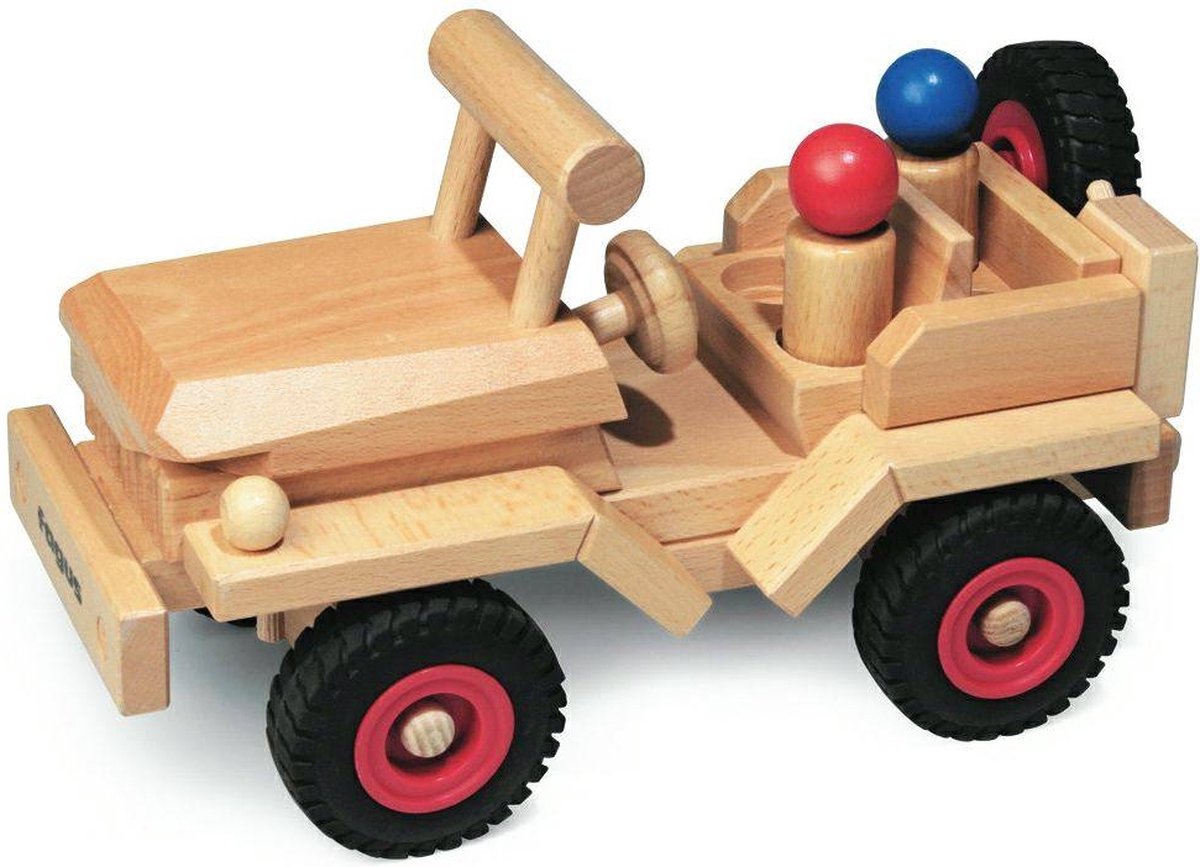 Fagus Jeep - Houten speelgoed met 2 poppen - 28 cm