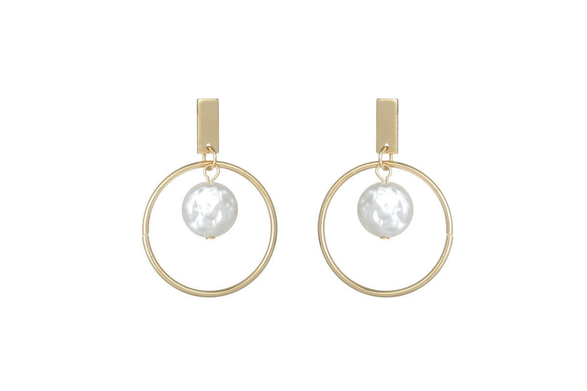 Emilie collection - oorbellen - oorhangers - parel - goudkleurig