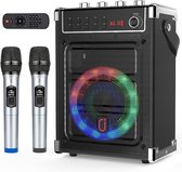 PartyBox Bluetooth-luidspreker - Karaoke Machine - Draagbare luidspreker met 2 draadloze microfoons - Draadloze partyluidspreker - Muziekbox ondersteunt TF-kaart/USB, AUX, FM, Rec voor feestjes - Afstandsbediening en Ledverlichting