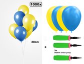 1000x Ballon de Luxe bleu/jaune 30cm + 3x pompe double action - biodégradable - party Festival fête anniversaire pays hélium air thème