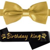 Ensemble 2 pièces Birthday King noir avec or avec nœud papillon et ceinture - anniversaire - anniversaire - roi - nœud papillon - cravate - ceinture - or