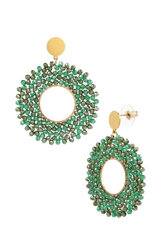 Earrings big beads party - dark green - Yehwang - Oorbellen - 4,50 x 5,70 cm - Stainless Steel