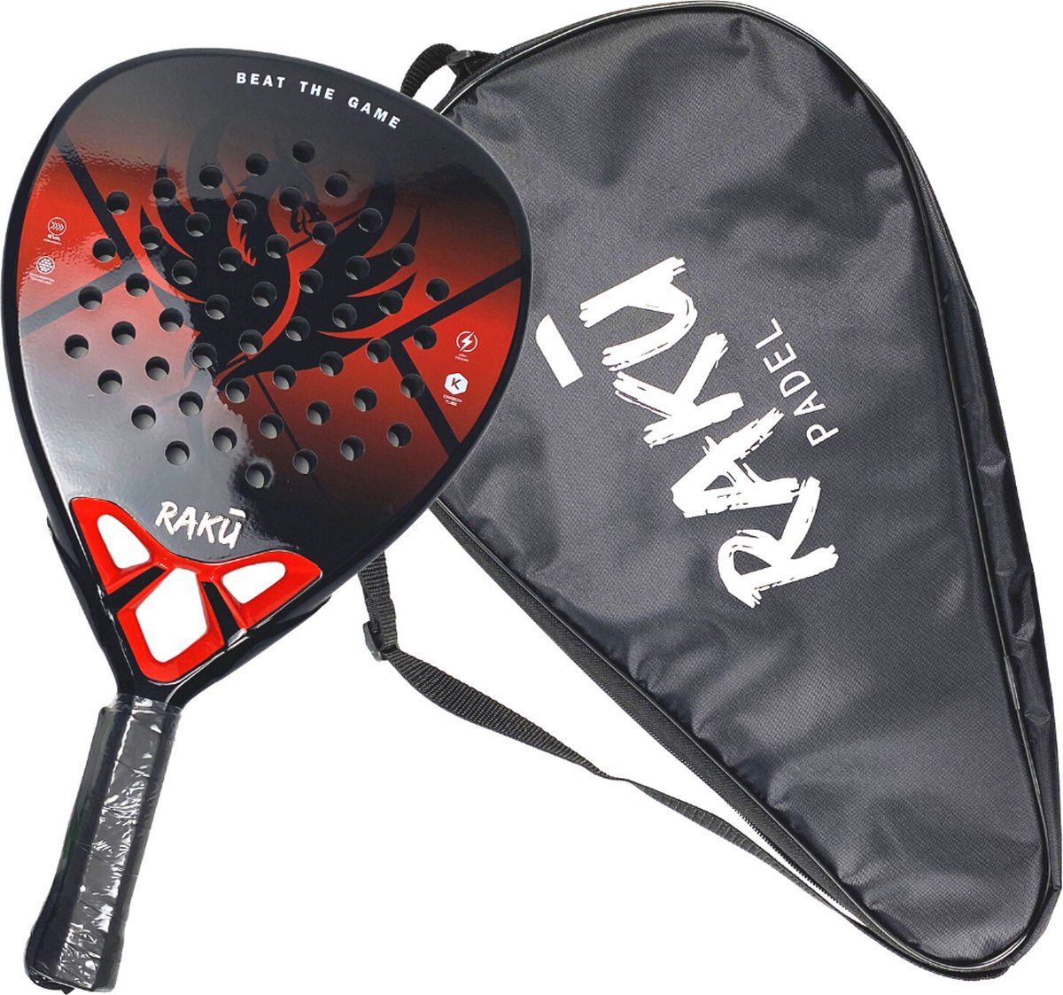 Raku® Dragon Pro X series - Padel Racket - Padel - Padelrackets - Racket - Paddle - Carbon - Grip - Inclusief Padelzak